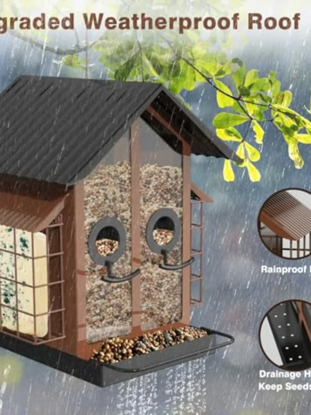 New Bird Feeders for Outdoors, Metal Bird Feeder with Double Suet Cage Weatherpr